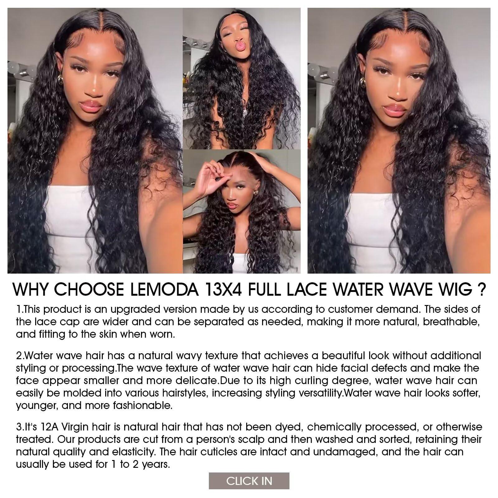 Lemoda Lemoda 12A 13x4 Water Wave Full Lace Frontal Virgin Human Hair Wigs Deep Wave 13x4 HD Lace Front Wigs Wet and Wavy Human Hair Wig 32inch