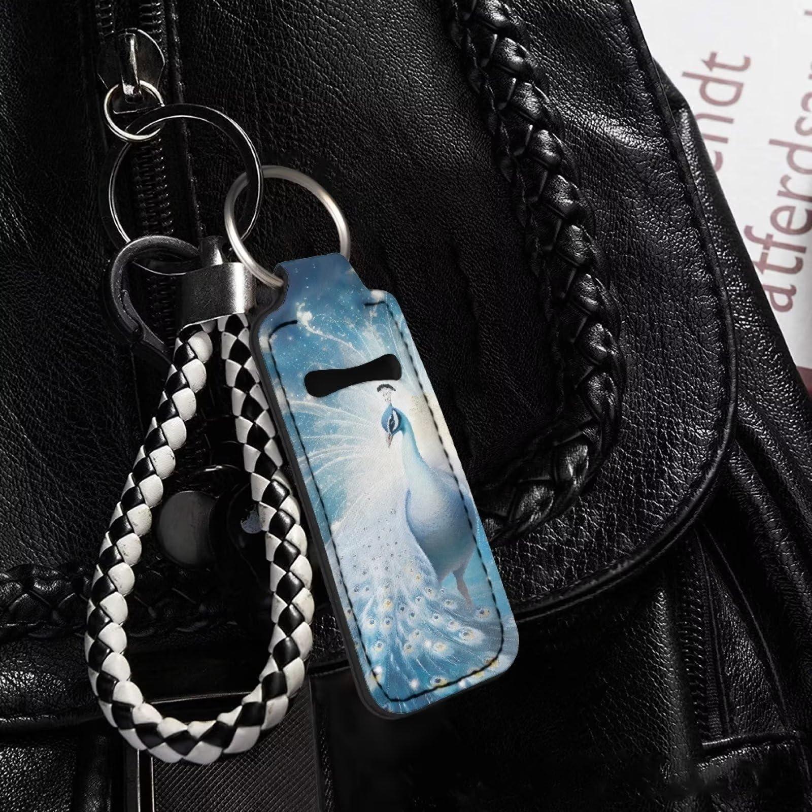 Advocator Advocator Chapstick Holder Keychain with Metal Clip Women Girls Lip Balm Holder Chapstick Keychain Holder for Travel, Peacock White Cute Animal Pattern