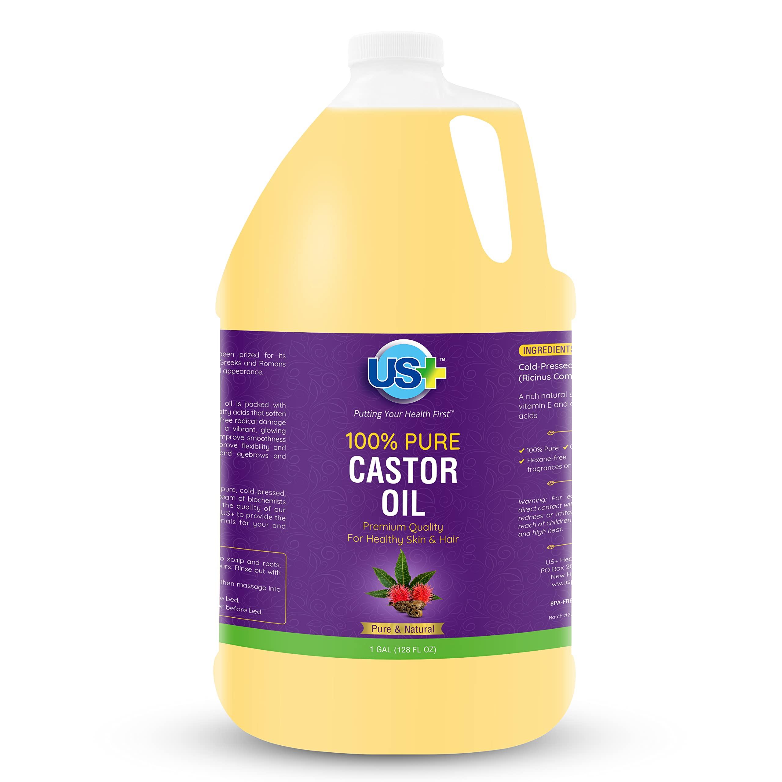 Us+ 100% Pure Castor Oil - Cold-pressed, Unrefined, Hexane-free - Premium Quality - USP Grade (1 Gallon)