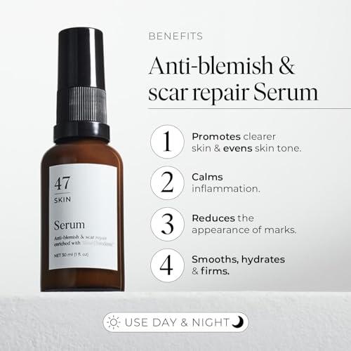 47 Skin 47 Skin Hydrating Face Serum for Clearing Acne & Scars, Anti-Blemish & Scar Repair Serum Skincare Treatment with Silver Chitoderm - Smooth Skin Moisturiser Facecare Serum for All Skin Types (1.01 oz)