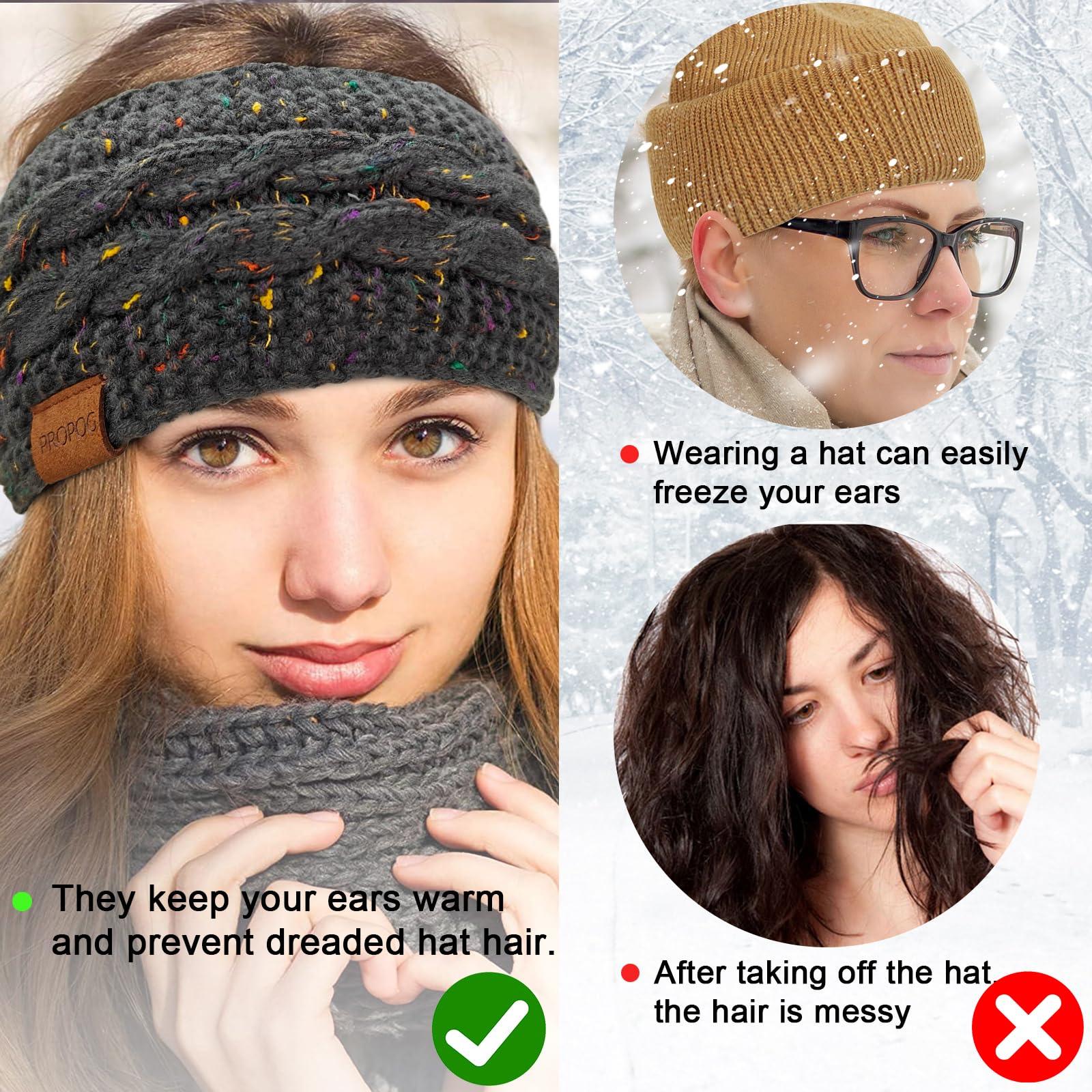 PROPOG PROPOG Winter Headbands for Women Ear Warmer, Knit Womens Winter Headband Thick Ear Warmers for Women Soft Warm Head Wraps Ear Covers for Cold Weather