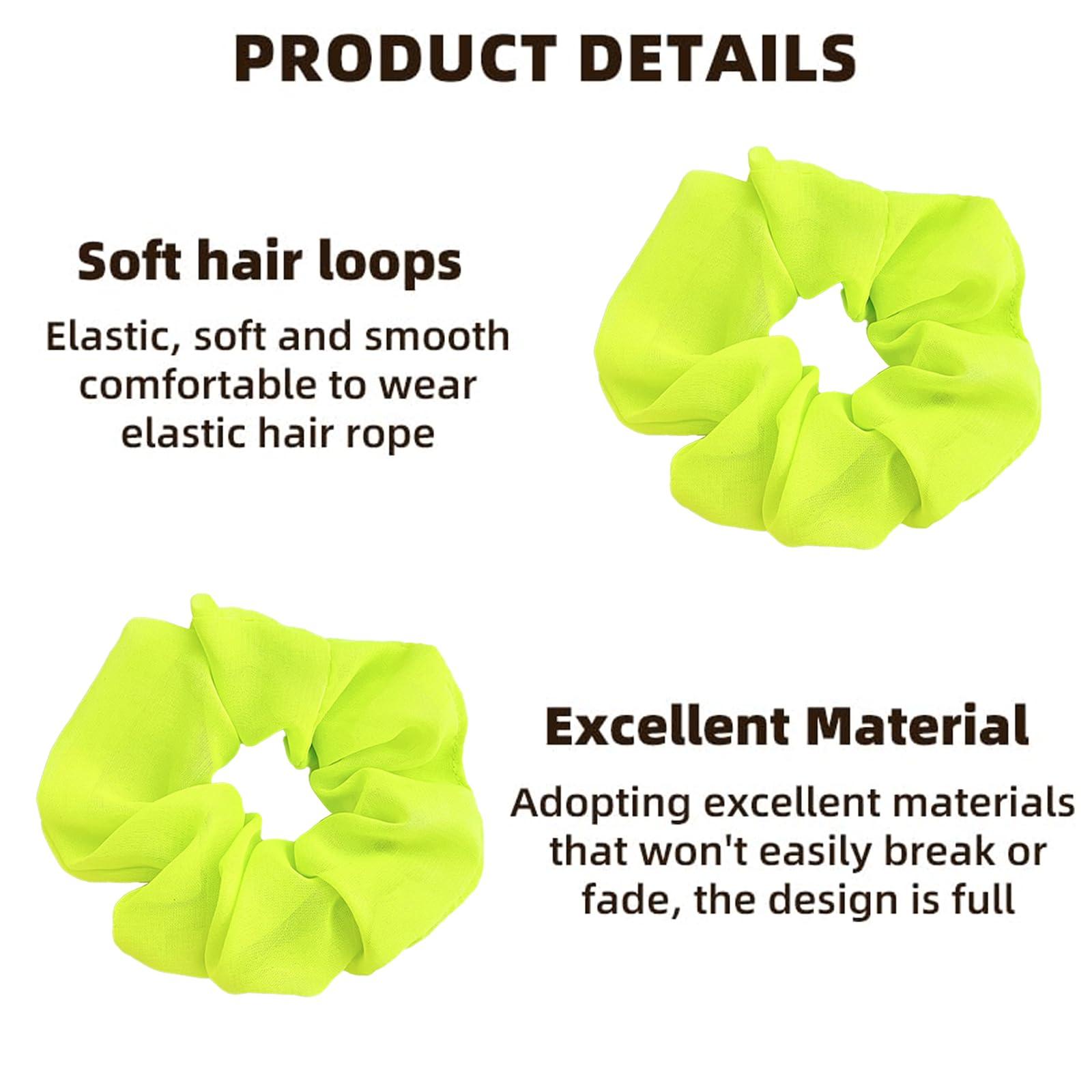 GFLPO 4Pcs Neon Hair Scrunchies, 80s Hair Accessories - Soft Elastic Hair Bands, Hair Ties & Ponytail Holders for Women and Girls (Yellow)