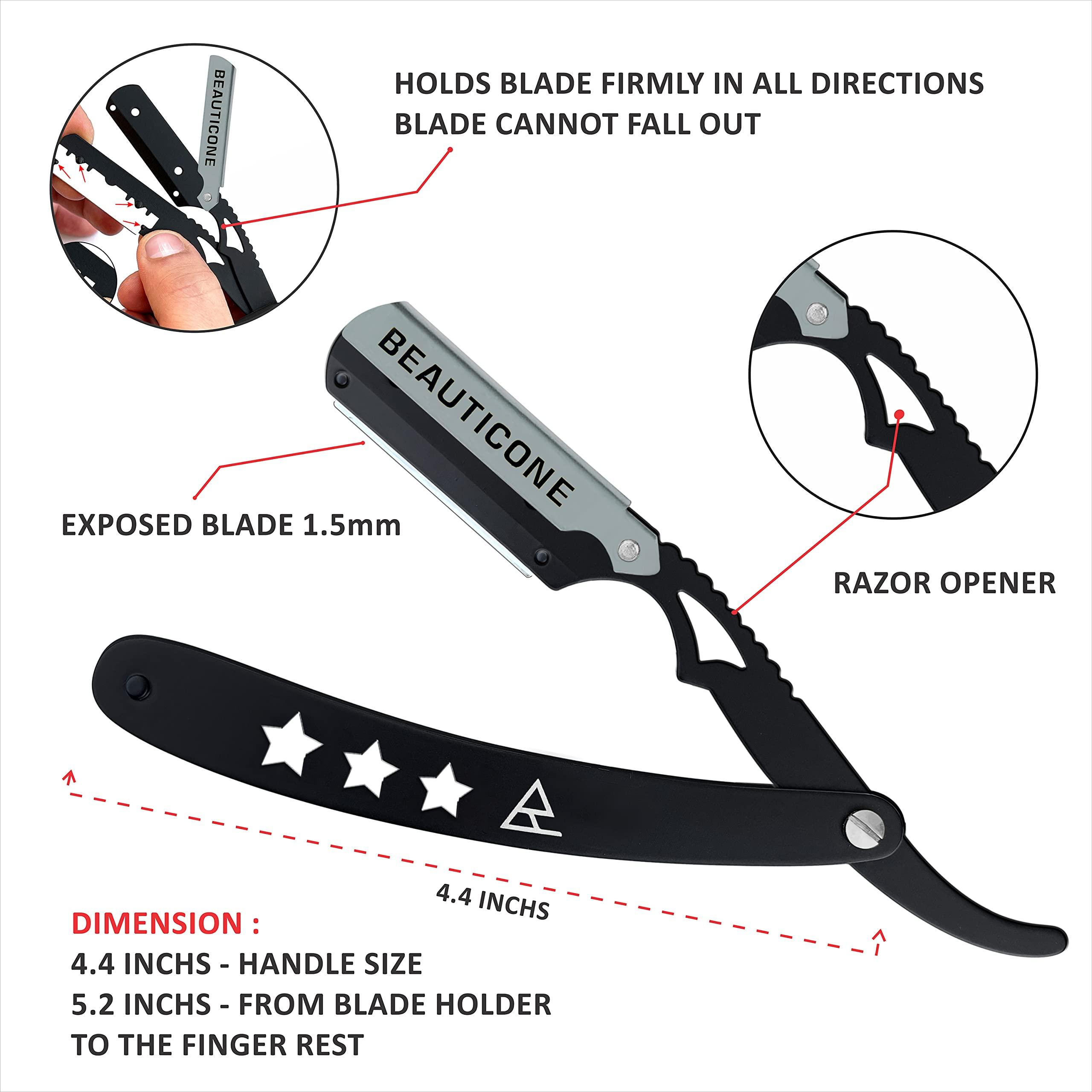 BEAUTICONE Straight Edge Razor for Men, Professional Straight Blade Men's Razors, Barber Shaving Knife for Beard, Single Edge Cutthroat Stainless Steel Razor (SwingLock)