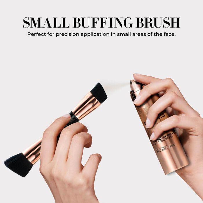 LUMINESS LUMINESS Silk Airbrush Spray Foundation & Buffing Brush Kit Full Coverage Foundation & Dual-Sided Buffing Brush - Buildable Coverage, Anti-Aging Formula Hydrates & Moisturizes (Shade - Warm)