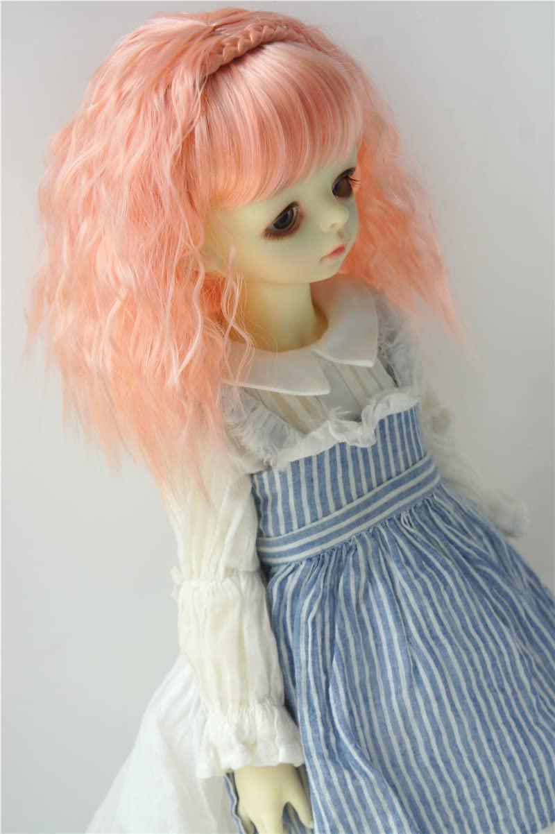 Jusuns Jusuns wigs JD633 9-10inch 10-11inch Princess Curl with Lovely braiding band Synthetic mohair BJD wig Blythes accessories (Apricot Pink, 8-9inch)