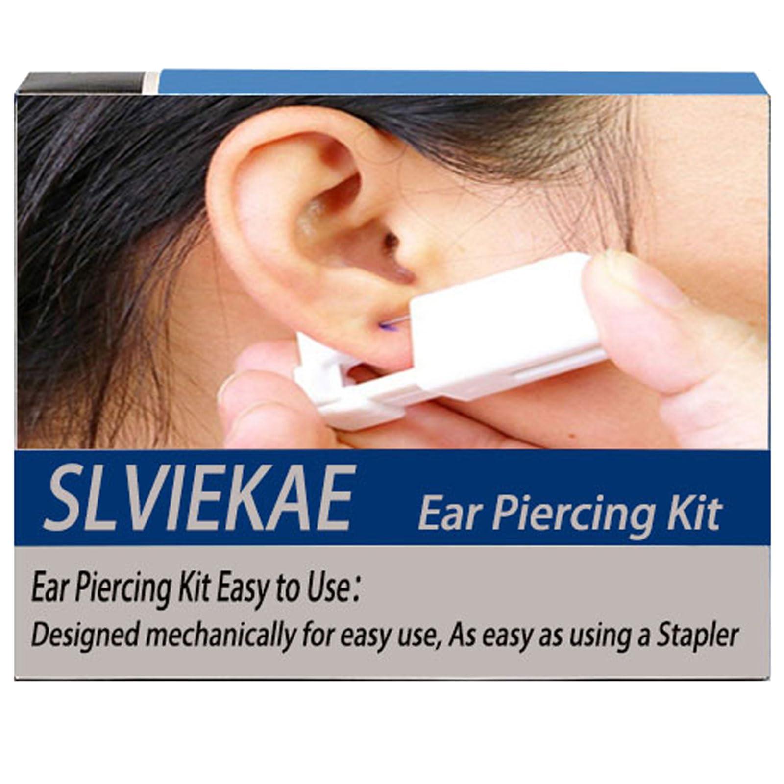 SLVIEKAE Ear Piercing Kits Disposable Ear Piercing Gun Kits No Pain Easy Use Ear Piercing Gun Kit Tool with Multi-Sized Gold Silver CZ Earring Studs (Blue)