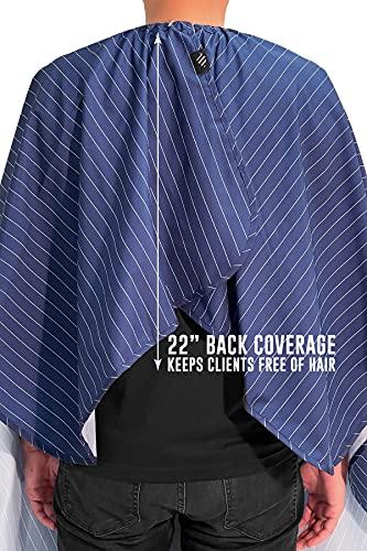 Barber Strong Barber Strong The Barber Cape Haircut Cover for Men, Hair Repelling and Static-Reducing Material, Flexible Elastic Neckband, Water Resistant Fabric, Oversized for Complete Coverage - Blue/White Stripe