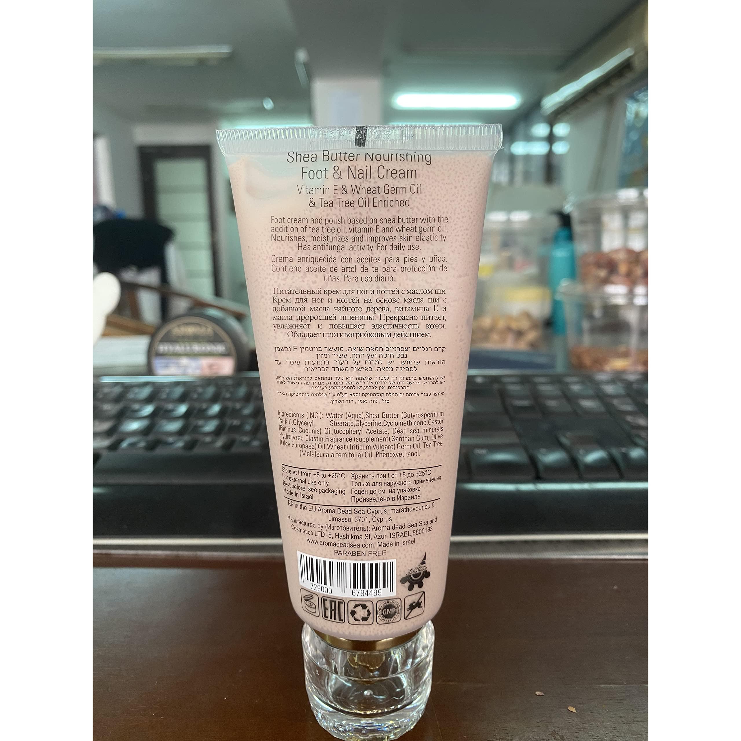 Aroma Dead Sea AROMA DEAD SEA Shea Butter Foot And Nail Cream Nourishing And Repair Damaged Skin. Enriched With Tea Tree Oil, Vitamin E And Wheat Germ Oil. Improves Skin Elasticity. (3.5 Fl.oz) (Pack Of 2)