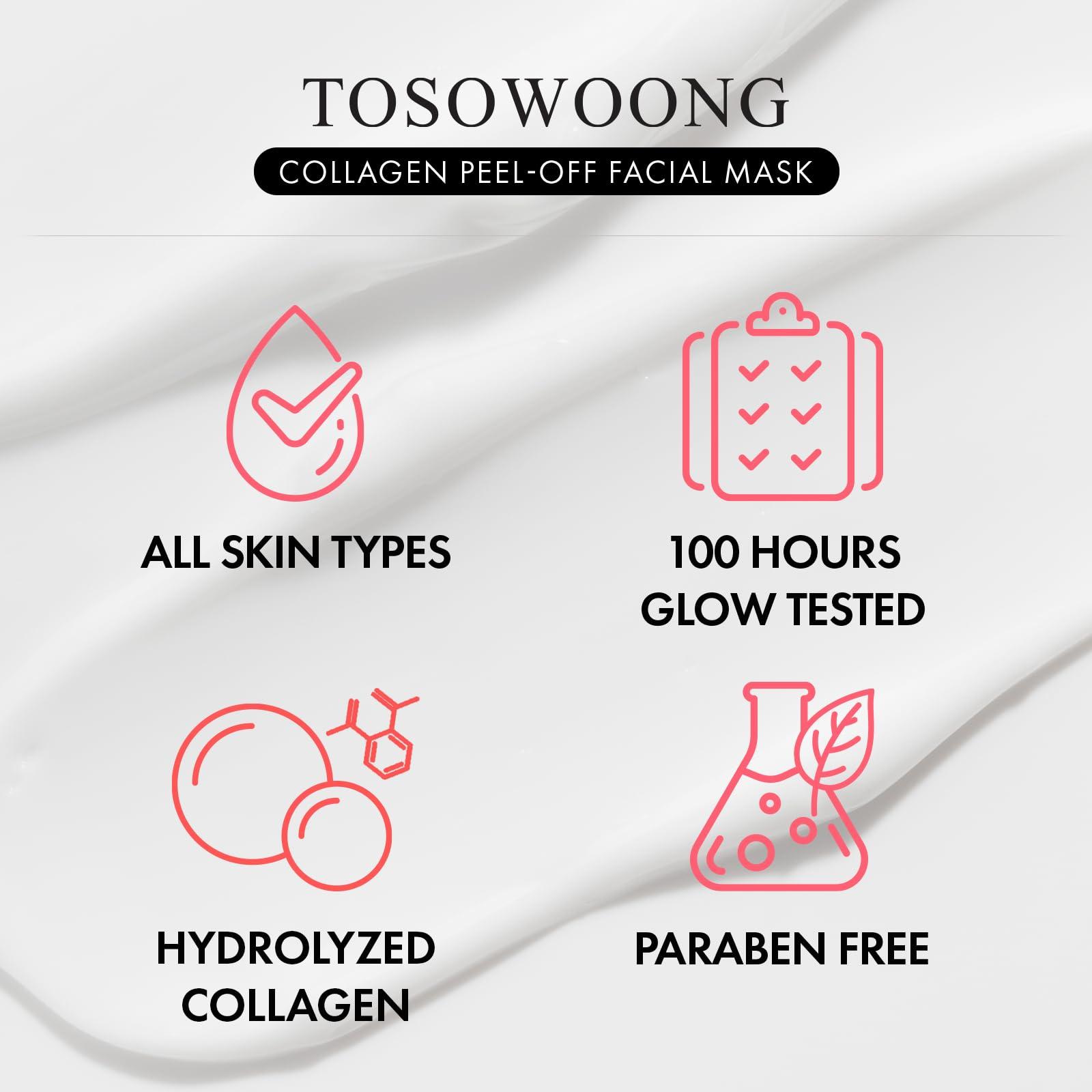 TOSOWOONG TOSOWOONG Real Collagen Fit, Hydrolyzed Collagen Wrapping Mask, Peel Off Facial Mask for elasticity, Hydrating, Glow, Glass Skin, Face Moisturizer, Self Care, Korean Skin Care, 50ml, 1.69 fl. oz.