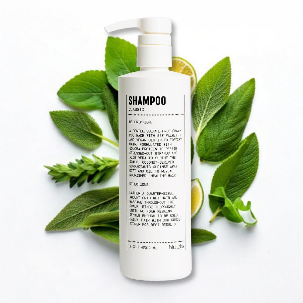 Blu Atlas Blu Atlas Men\'s Natural Shampoo - For All Hair Types - Gentle Cleansing, Deep Hydrating Shampoo Vegan Sulfate and Paraben-Free- Classic Scent, 16 oz.