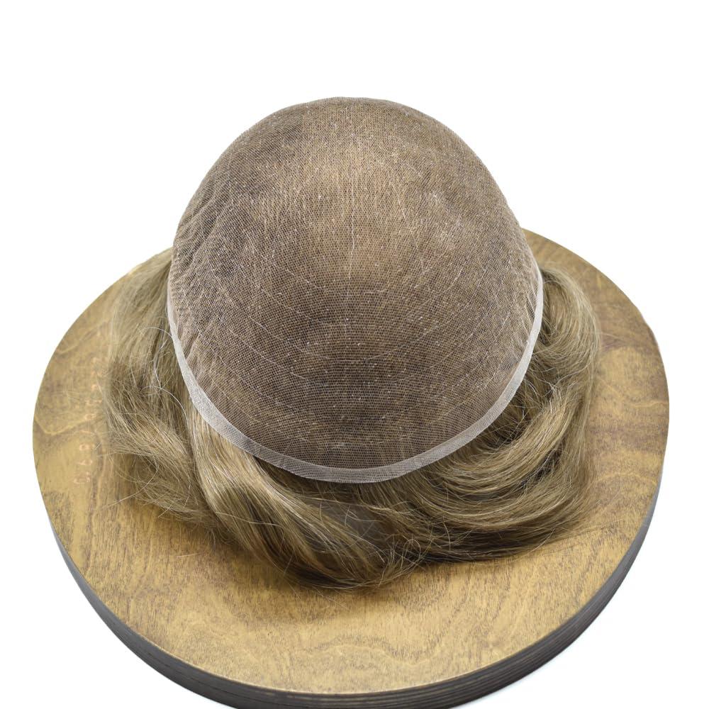 Hair Wonders Hair Wonders Full Swiss Lace Toupee For Men Real Human Hair Mens Toupee Hair Replacement System For Men Hairpieces For Men Hair System 6x8-100% light to Medium density17# DARK ASH BLONDE