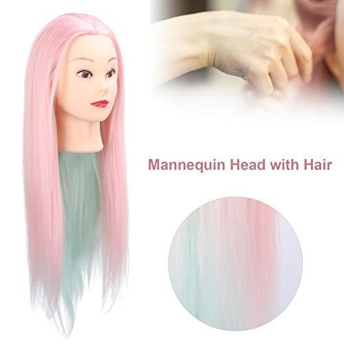 Joyzan Mannequin Head With Color Hair, Hair Styling Training Heads Manikin Cosmetology Doll Head Pink Real Synthetic Fiber Hairdressing Practice Model DIY Braiding Hair Art Salon Display Dyeing Knitting