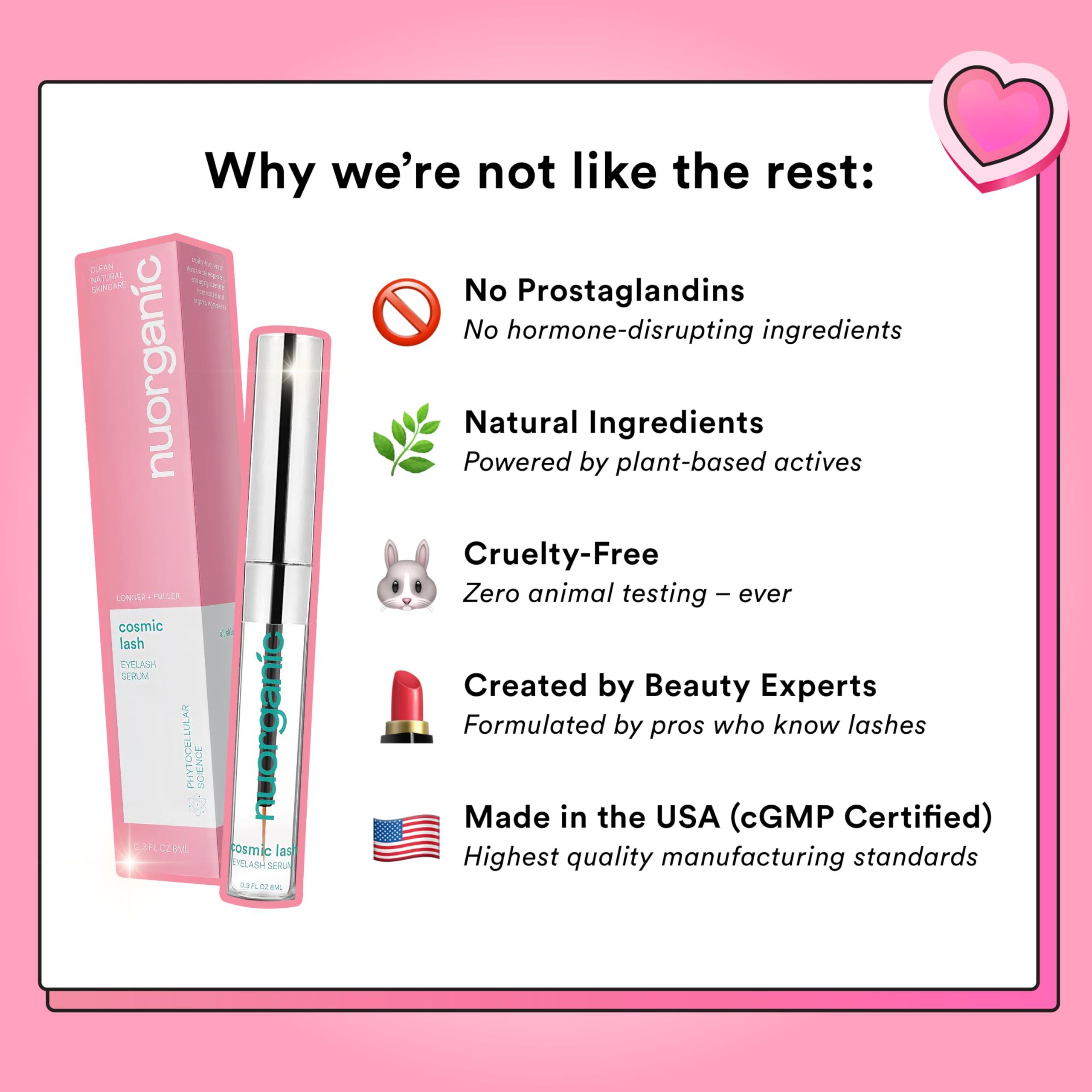 NuOrganic Cosmetics nuorganic Lash Growth Serum - Thicker + Longer + Stronger Eye Lashes in 30 Days - Natural + Vegan + Cruelty Free - As Seen on Tiktok! Extra Large Bottle + 3 Month Supply - 0.3 fl Oz / 8ml