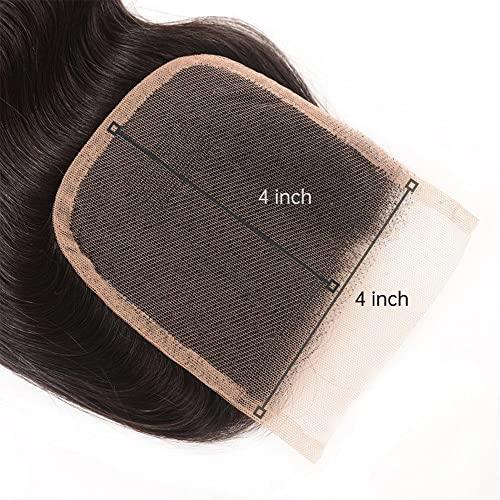 Shuochuang Straight Lace Closure Human Hair 4x4 Free Part Real HD Lace Brazilian Remy Hair Closure Natural Black (16inch)