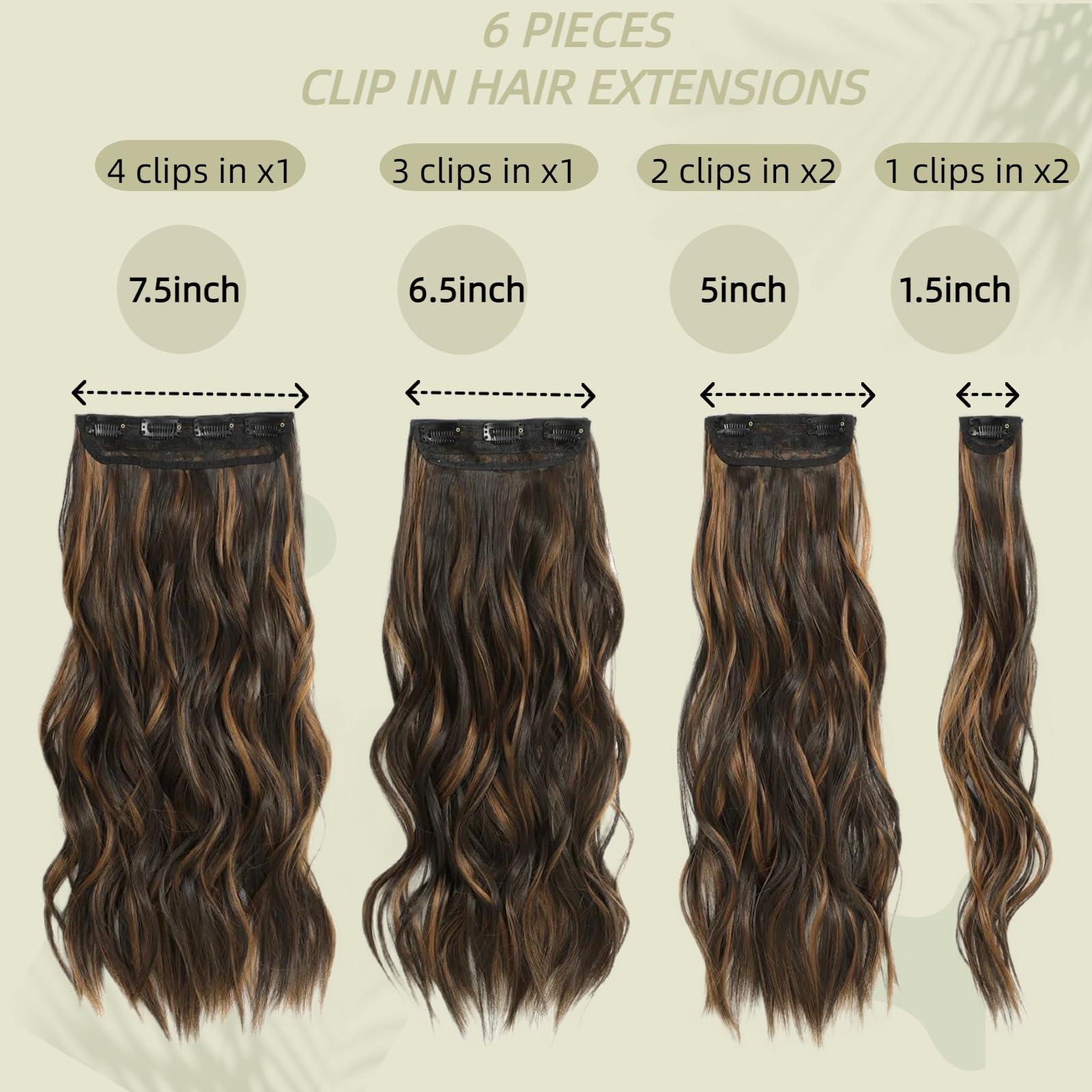 Reautcoors REAUTCOORS Clip in Hair Extensions, Long Wavy Synthetic Hair Extension Dark Ash Blonde Mixed bleach blonde 6PCS (220g 16H613#,22inch)