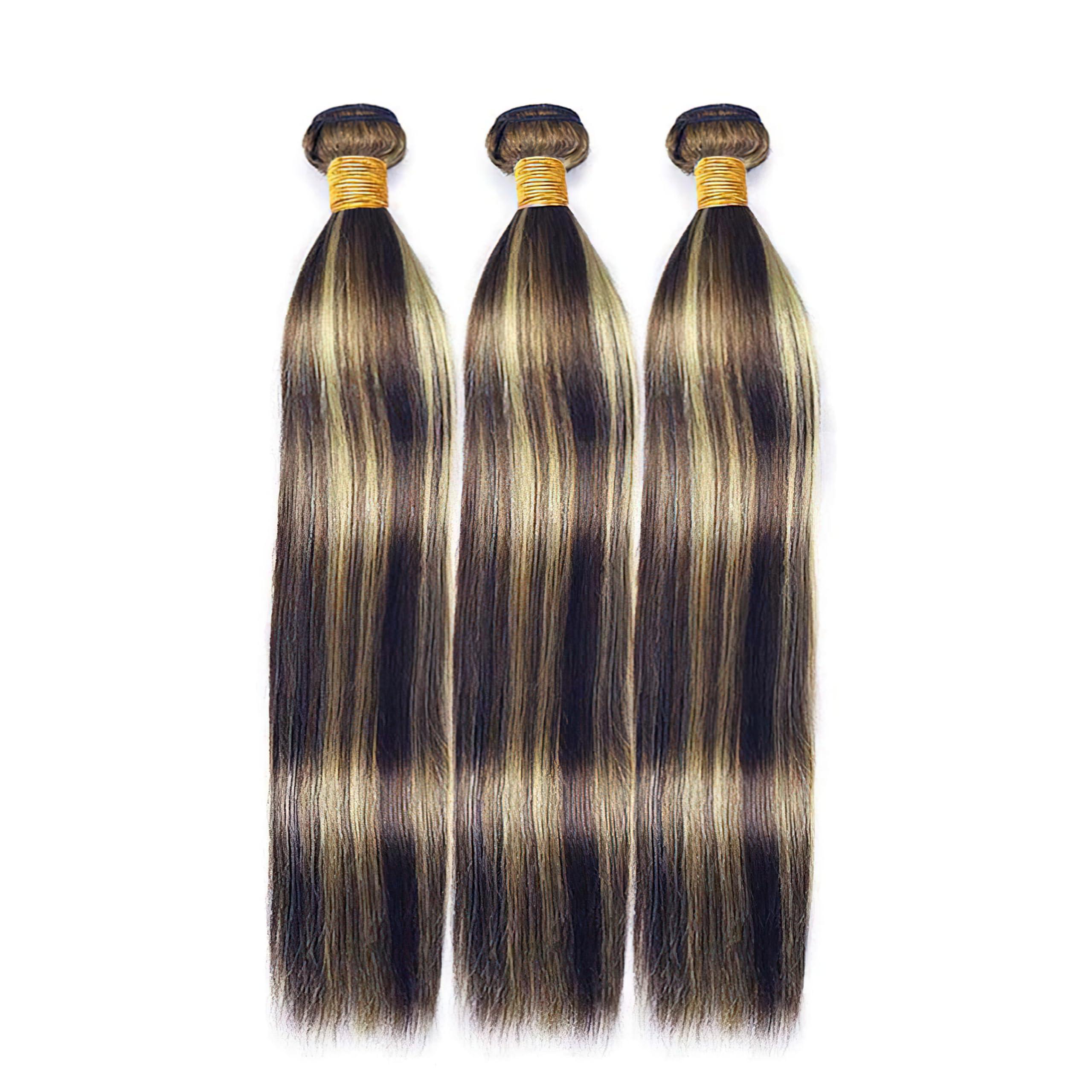 Hiaplame P1B/27 Human Hair Bundles Highlight Bundles Ombre Straight Human Hair Bundles Brazilian Unprocessed Virgin Hair Blonde Straight Bundles Hair Weave 12 14 16 inch
