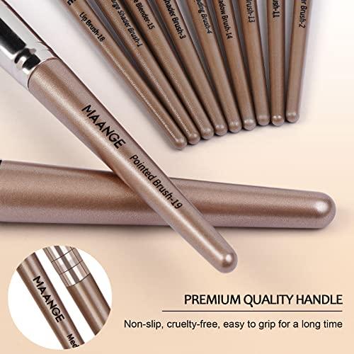 MAANGE MAANGE Small Makeup Bag for Purse and 20 Pcs Makeup Brushes Set with Gift BoxBlue+Champagne)
