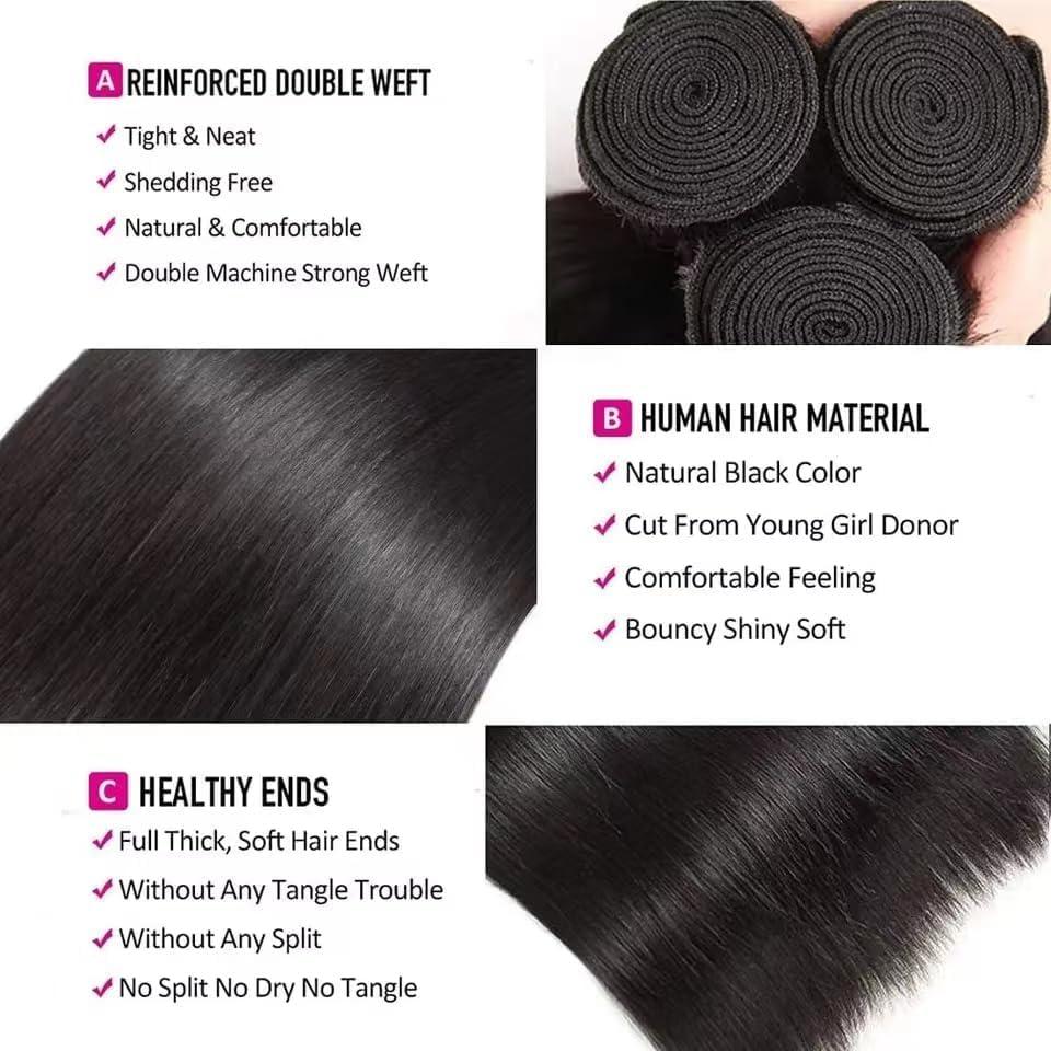 JTMMP JTMMP Straight Human Hair Bundles 26 26 26 inch Straight Bundles Human Hair Unprocessed Brazilian virgin Straight Hair 3 Bundles Deals Extensions Weave Human Hair Natural Color for Woman