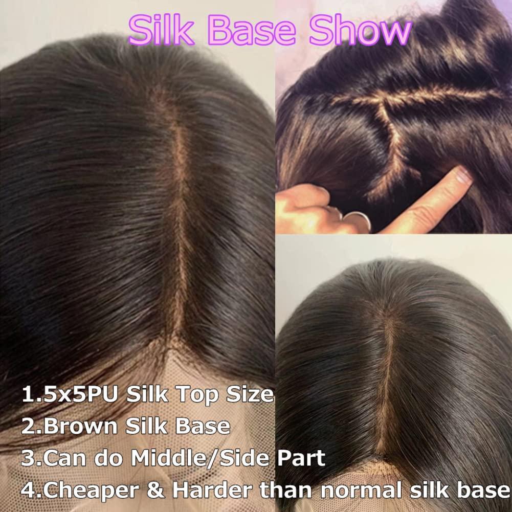 Ruma Hair Glueless Silk Top Lace Front Wig 16inch Curly Highlight Ombre 1bT30 Brown 150 Density Full Deep Wave 5x5 Silk Base Lace Closure Brazilian Virgin Human Hair Wigs