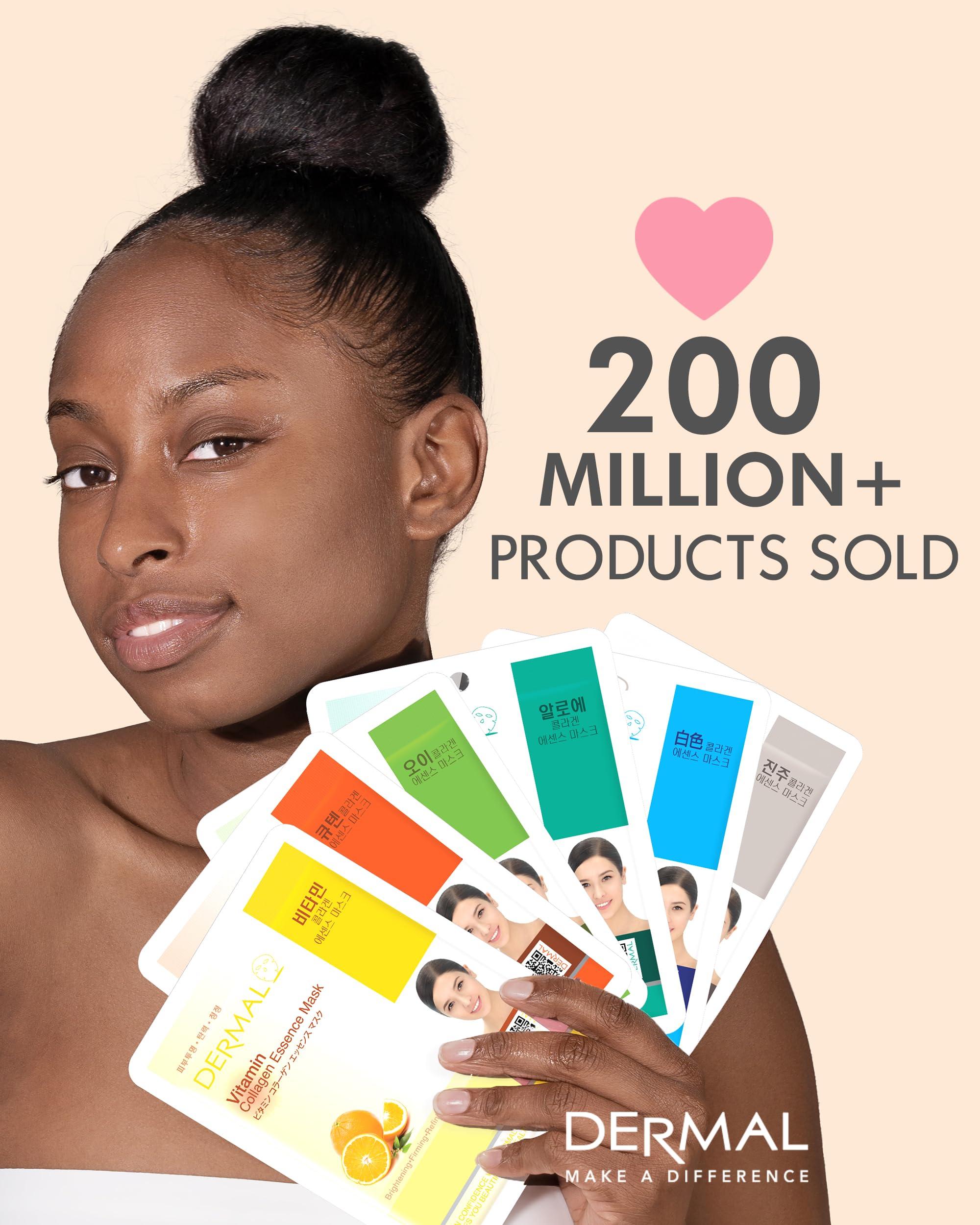 DERMAL DERMAL Rose Collagen Essence Korean Facial Mask Sheet Pack of 10 - Reviving Tired Skin, Soothing & Hydrating - Hypoallergenic Skin Friendly Sheet