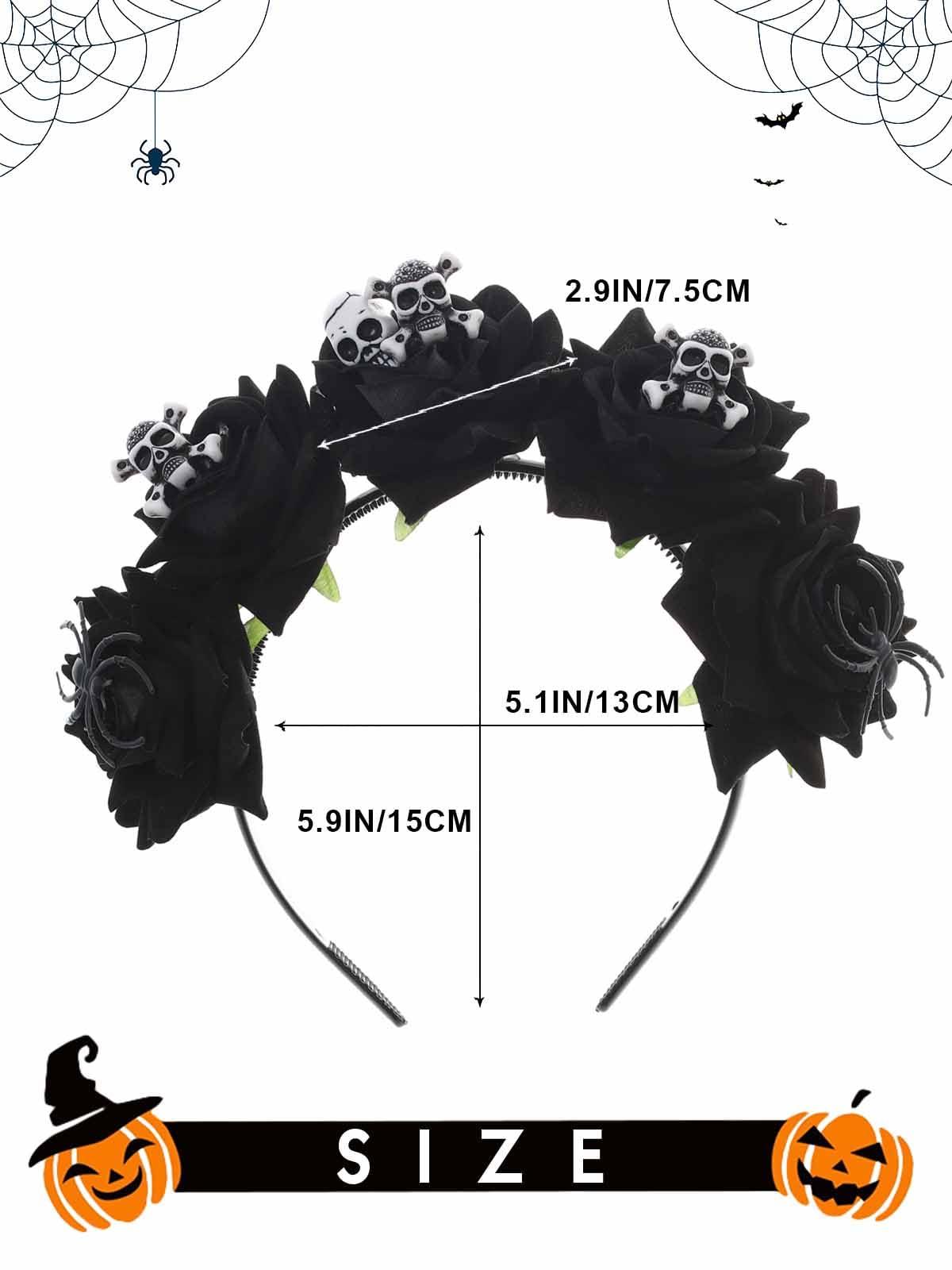 Woeoe Woeoe Halloween Skull Headband Black Rose Flower Costume Day of the Dead Headpiece Spider Mexican Floral Crown for Women and Girls