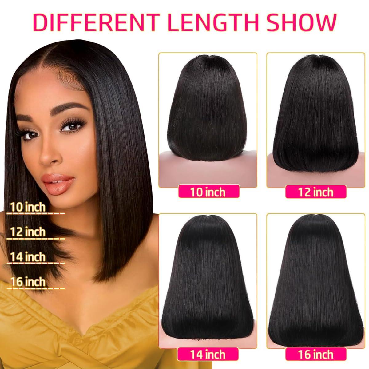 Hoscod Straight Brazilian Hair 12 inch Natural Black Bob Wig Human Hair 13x4 HD Transparent Lace Front Wigs Human Hair Pre Plucked 180% Density Glueless Short Bob Wig Human Hair Pre Plucked for Black Women.