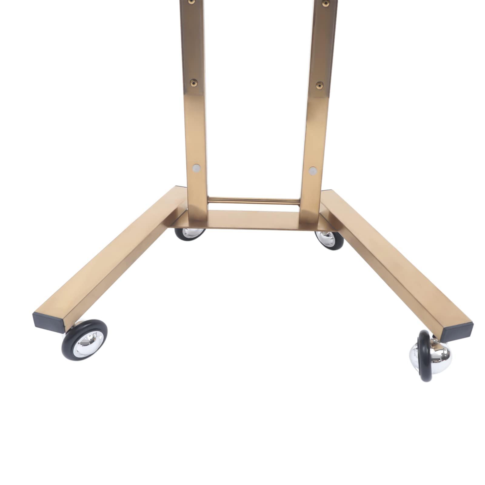 Pinelicorn 2 Tier Metal Rolling Cart, Stainless Steel Salon Tray with Wheels, Foldable Utility Carts, Folding Salon Tray Trolley, Rolling Tray Salon Trolley for Tattoo (Golden)