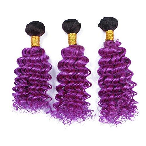 Tony beauty hair Tony Beauty Hair Dark Root Purple Ombre Virgin Brazilian Human Hair Bundle Deals Deep Wave 3Pcs Lot #1B/Purple Ombre Brazilian Virgin Hair Wefts Wavy Human Hair Extensions (10 10 10)