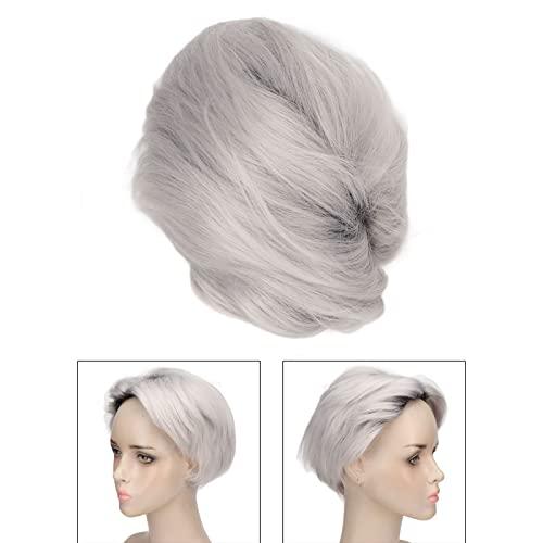 FILFEEL FILFEEL Silver Gray Men Wig, Fashion Short Curly Gray Gloomy Flaxen Men Wigs Looking Synthetic Hair Wig