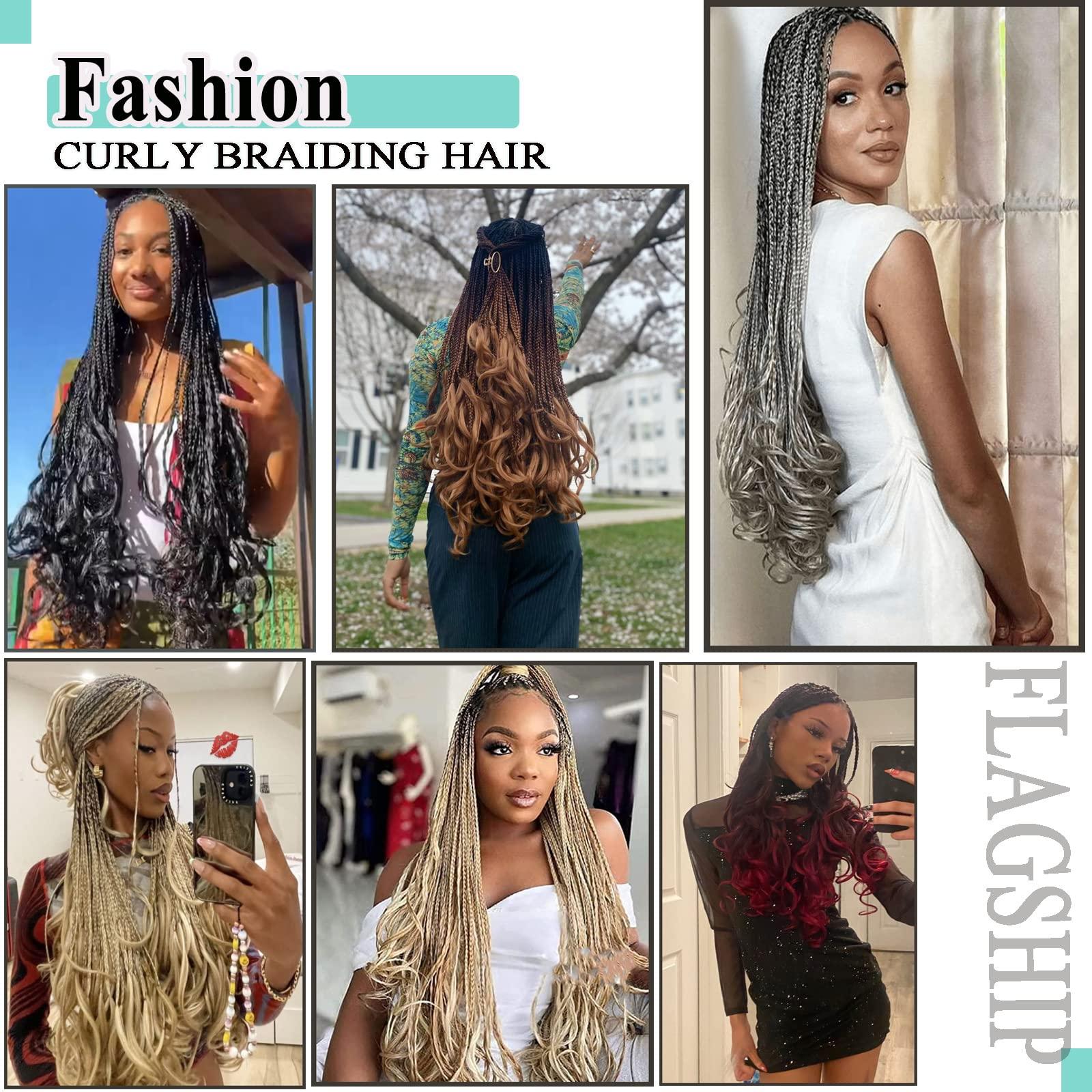 Flagship Burgundy French Curly Braiding Hair 8packs 16 inch Tbug Pre Stretched Curly Ombre Braiding Hair for Goddess Box Braids Hair Dark Red Bounce Curl Loose Wave Crochet Braids for Black Women Extensions