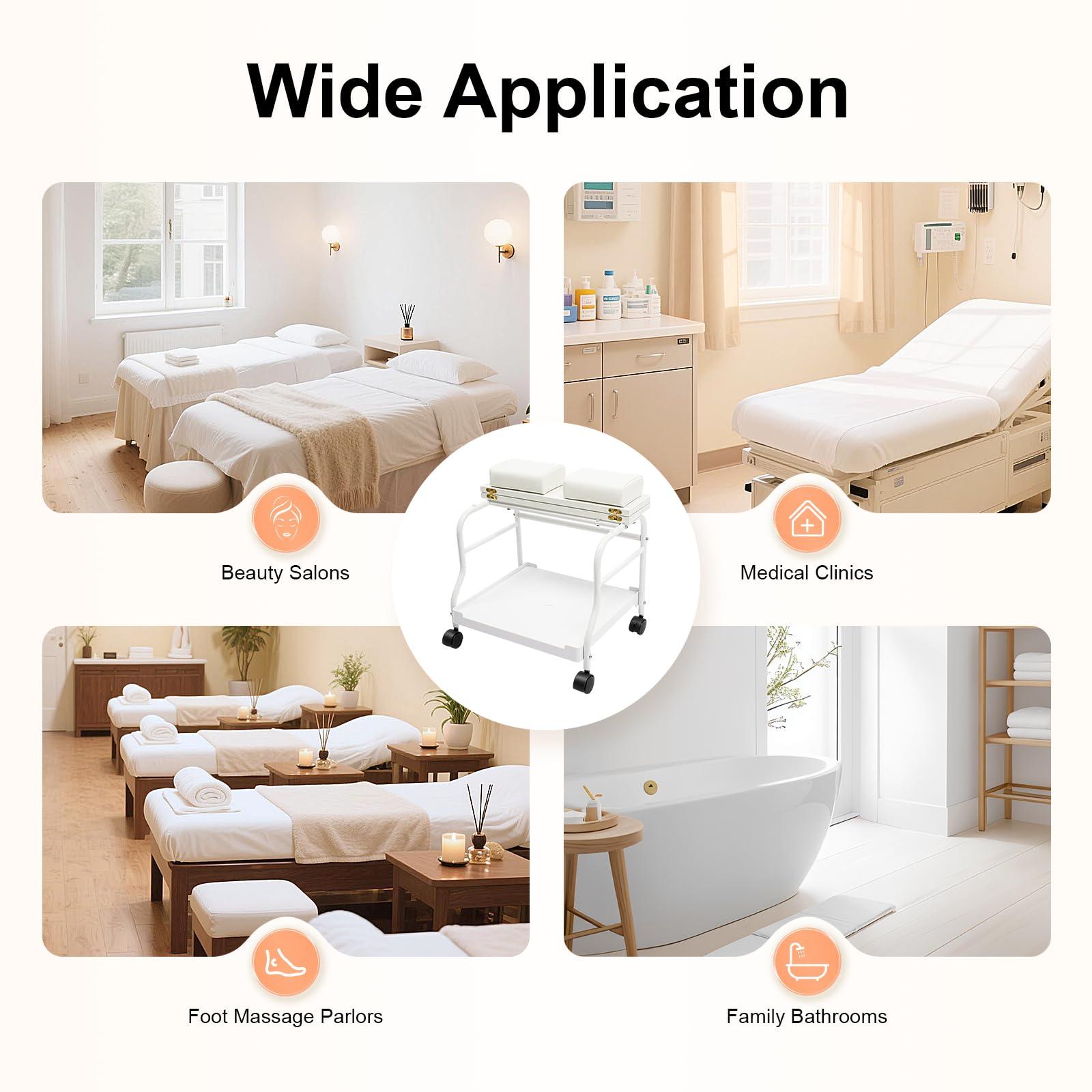 DHBREK DHBREK Pedicure Foot Spa Bath Trolley Cart Portable Esthetician Trolley Cart Beauty Salon Nail Or Foot Bath for Spa Foot Rest Pedicure Massage Manicure Funiture Table 2 Cushion Salon Supplies (White)