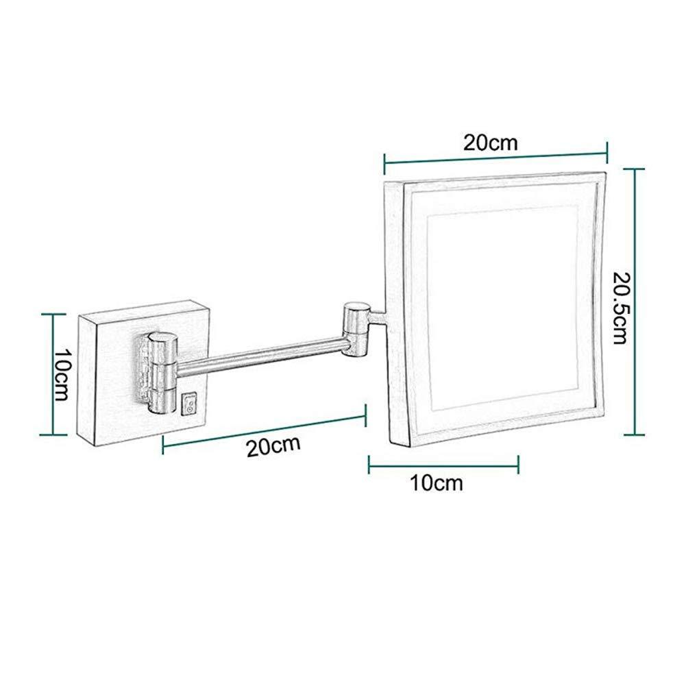 VVQQFGXN VVQQFGXN Wall-Mounted Makeup Mirror Shaving Mirror for Hotel Vanity Adjustable Extendable Square 7.9inch 3X Magnifying
