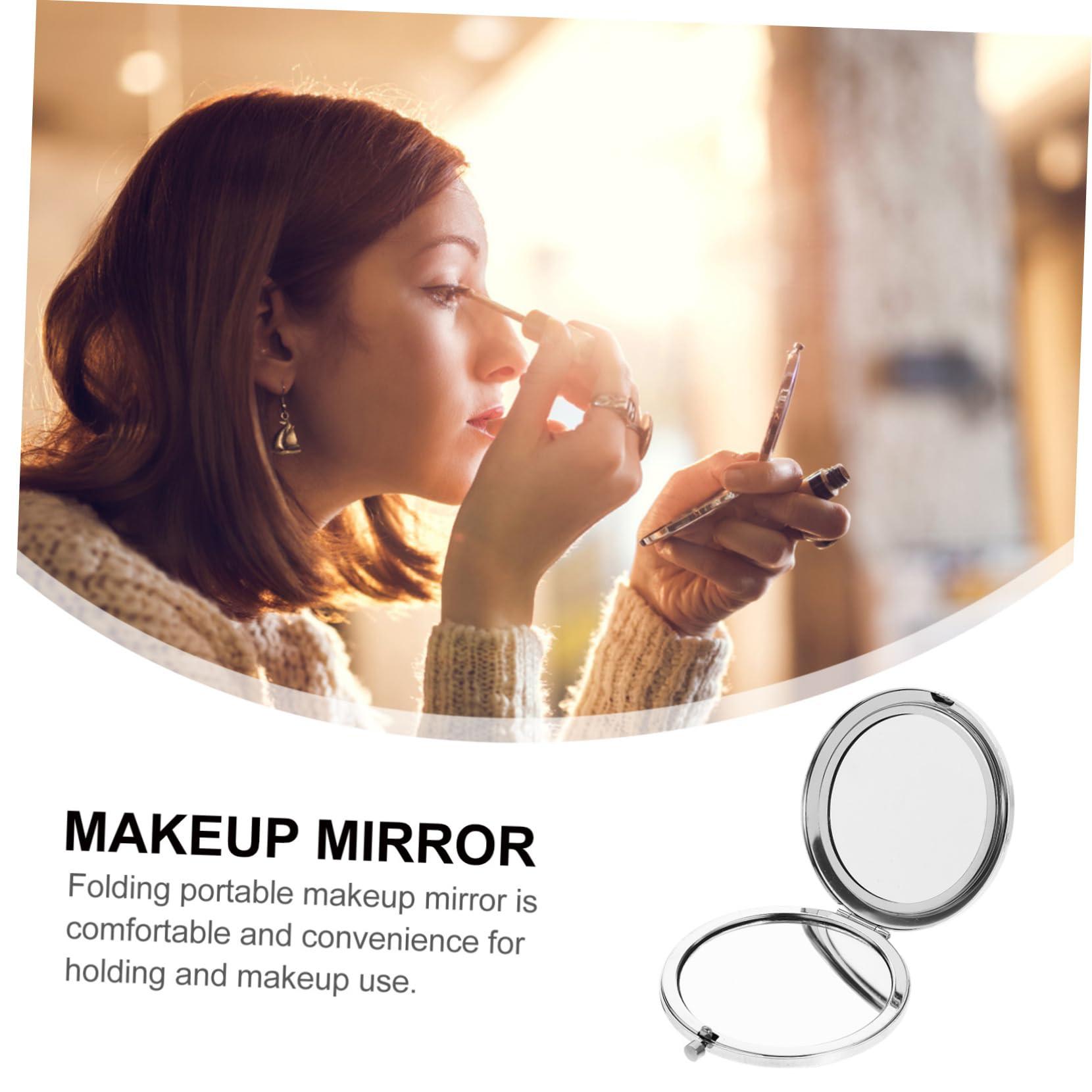 LALAFINA LALAFINA 1pc Bling Compact Mirror Pocket Rhinestone Makeup Mirror Double-Sided Cosmetic Mirror Round Folding Mirror for Women Travel Daily Use, White