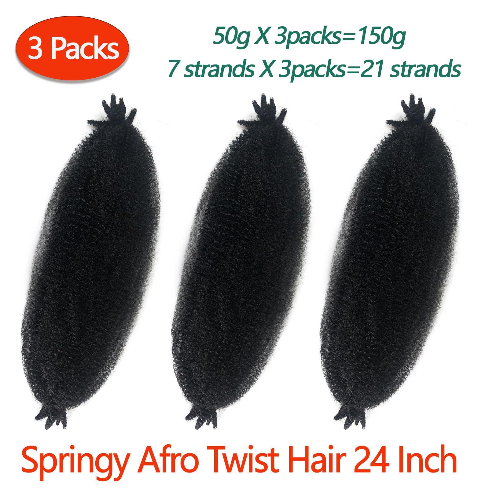 Kaidene Wrapping Hair for Soft Locs 24 Inch Springy Afro Twist Hair 3 Packs Soft Kinky Twist Braiding Hair for Distressed Locs 1B Nubian Twist Braids Pre-Separated Spring Twist Crochet Hair for Black Women