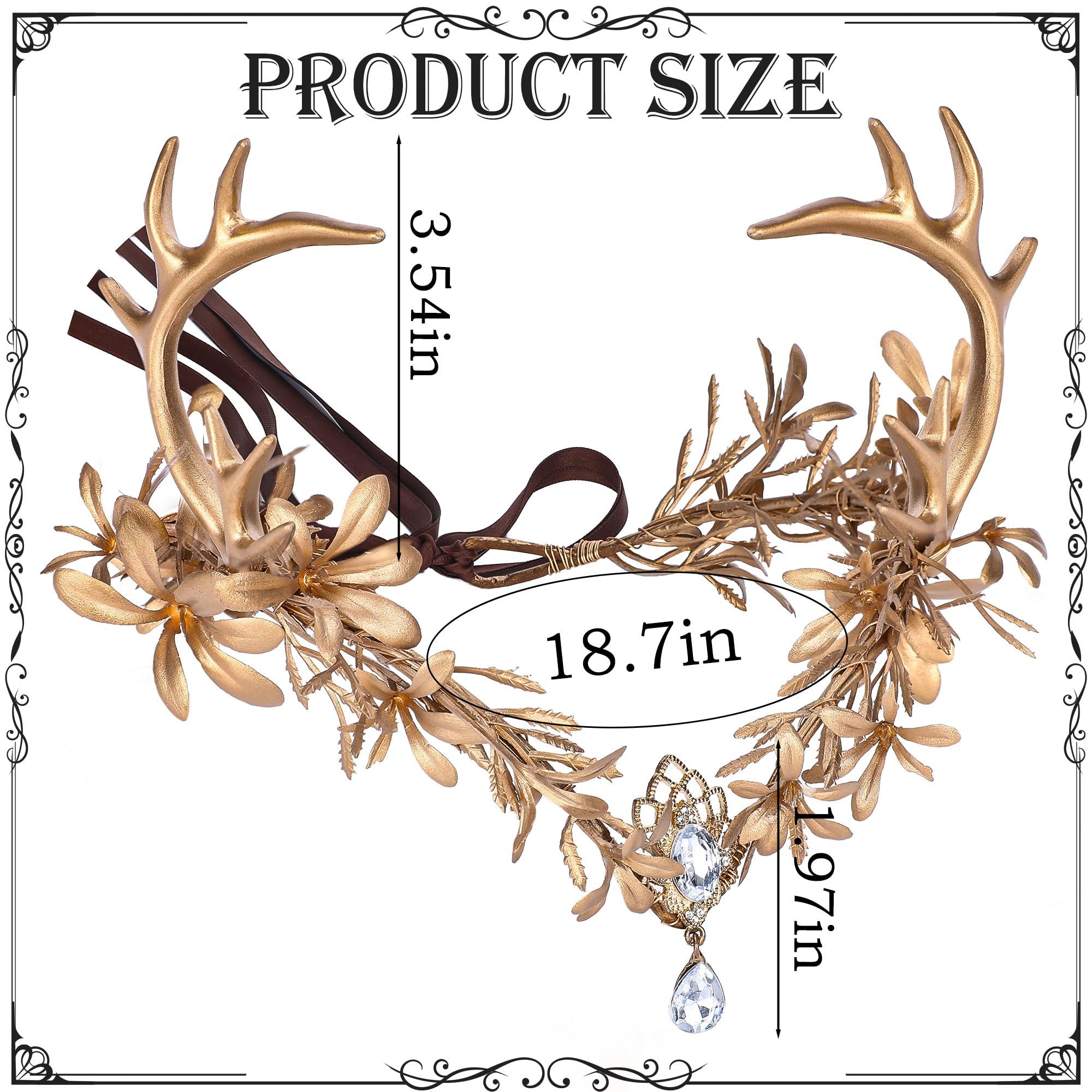 MOSTORY MOSTORY Gold Fairy Antler Crown - Woodland Flower Deer Horns Headpiece Elf Forest Ciecle for Women Renaissance Cosplay Ren Faire Outfit Hallween Costume