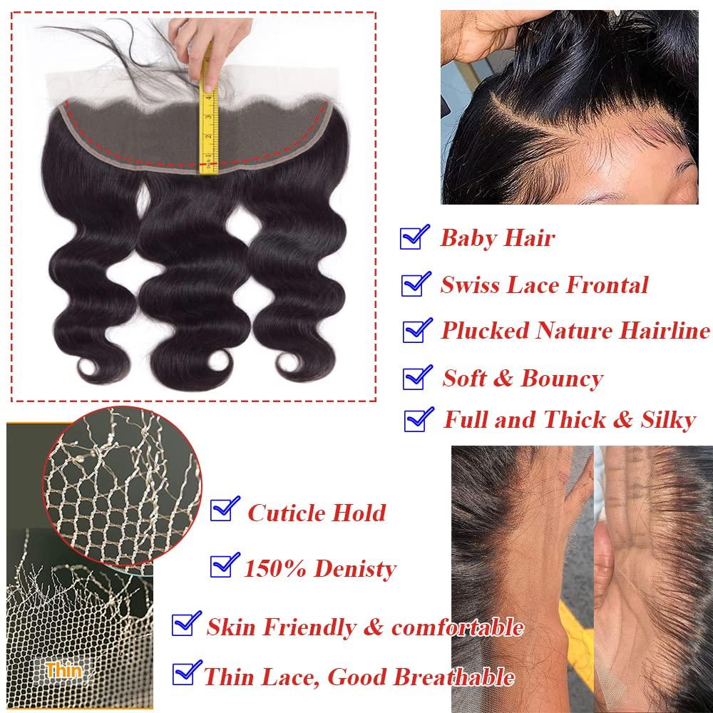 mmiQus mmiQus 13x4 Frontal Body Wave Lace Frontal 100% Human Hair Ear to Ear lace Frontal 13x4 Body wave hd Transparent Lace Closure 16 Inch