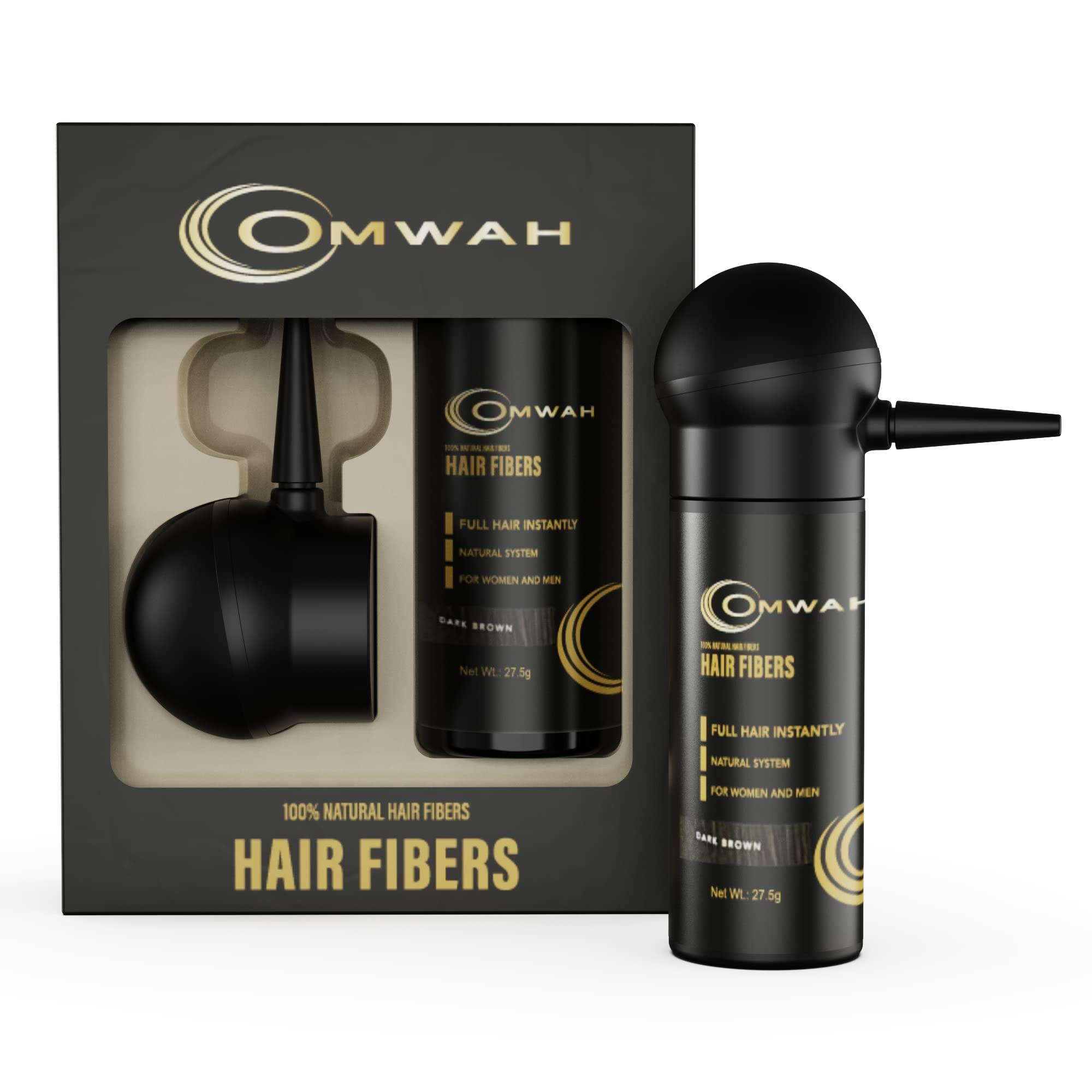 OMWAH OMWAH Natural Hair Fibers for Thinning Hair - 2-in-1 Kit 27.5g Bottle - Natural Undetectable Thick Hair Fibers & Spray Applicator Pump Nozzle, Conceals Hair Loss (Dark Brown)