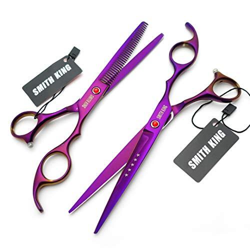 Smithking 7.0 Inches Professional hair cutting thinning scissors set with razor (Violet)