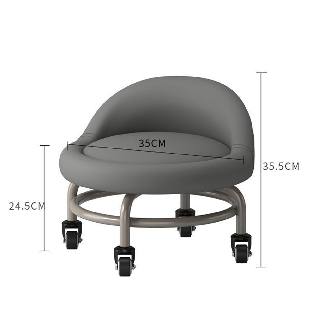 AMair Low Rolling Stool with Wheels and Backrest, Swivel Chair Stool PU Leather Sponge Padded Low Roller Seat Stool for Home Cleaning, Fitness, Laundry (Color : G)