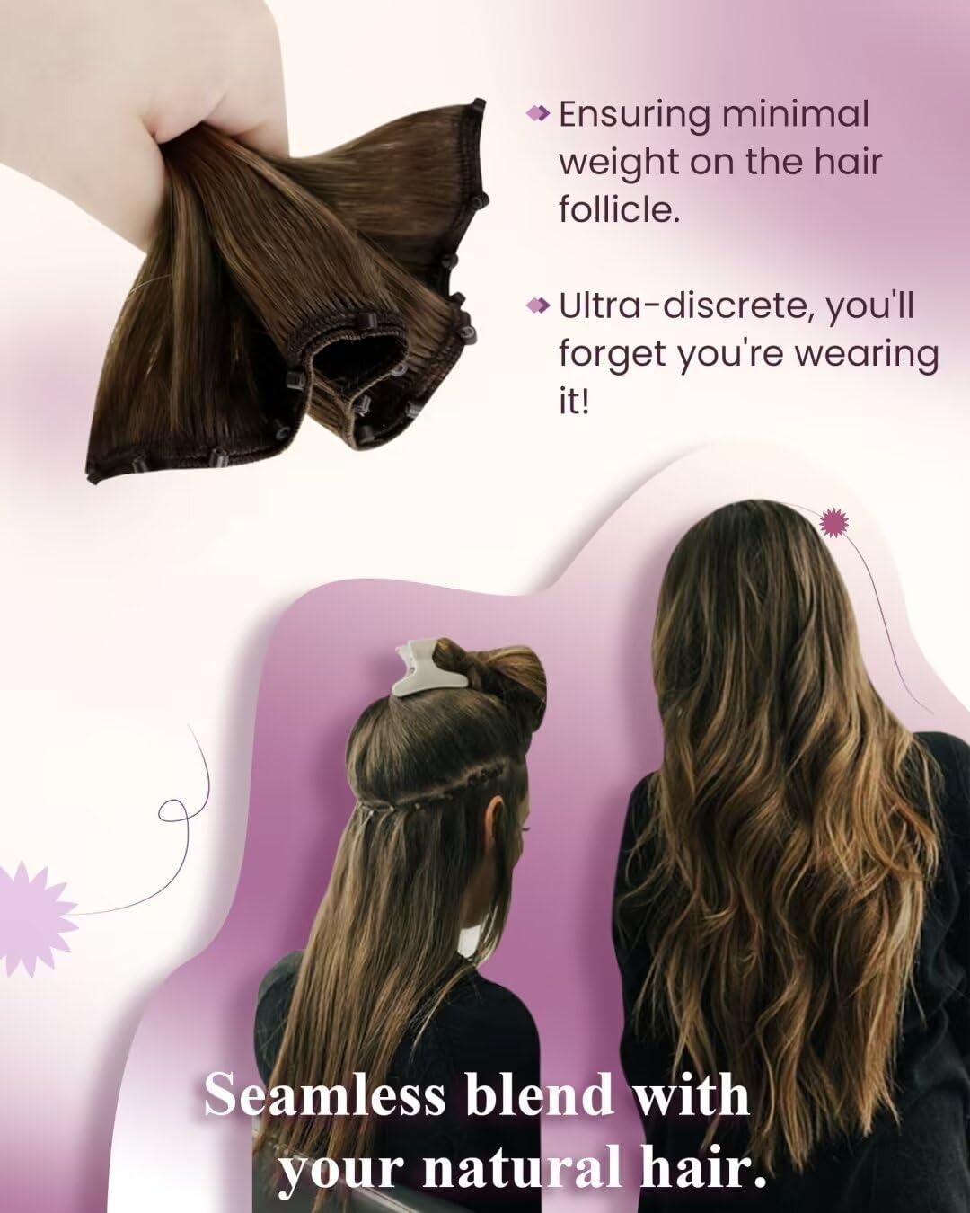 LAAVOO LaaVoo Beaded Weft Hair Extensions Human Hair Microbead Extensions Ombre Micro Beads Weft Human Hair Extensions Brown to Light Brown Mix Blonde Beaded Weft Extensions Human Hair 50G 18 Inch