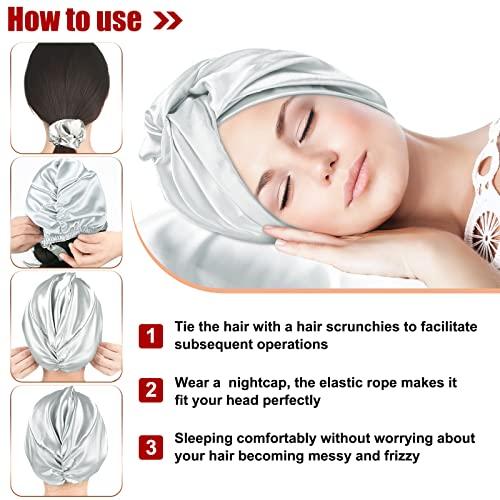 SATINIOR SATINIOR 6 Pieces Silk Cap Silk Pillowcase Set, Silk Sleeping Bonnet Silk Hair Wrap Silk Pillow Cases Silk