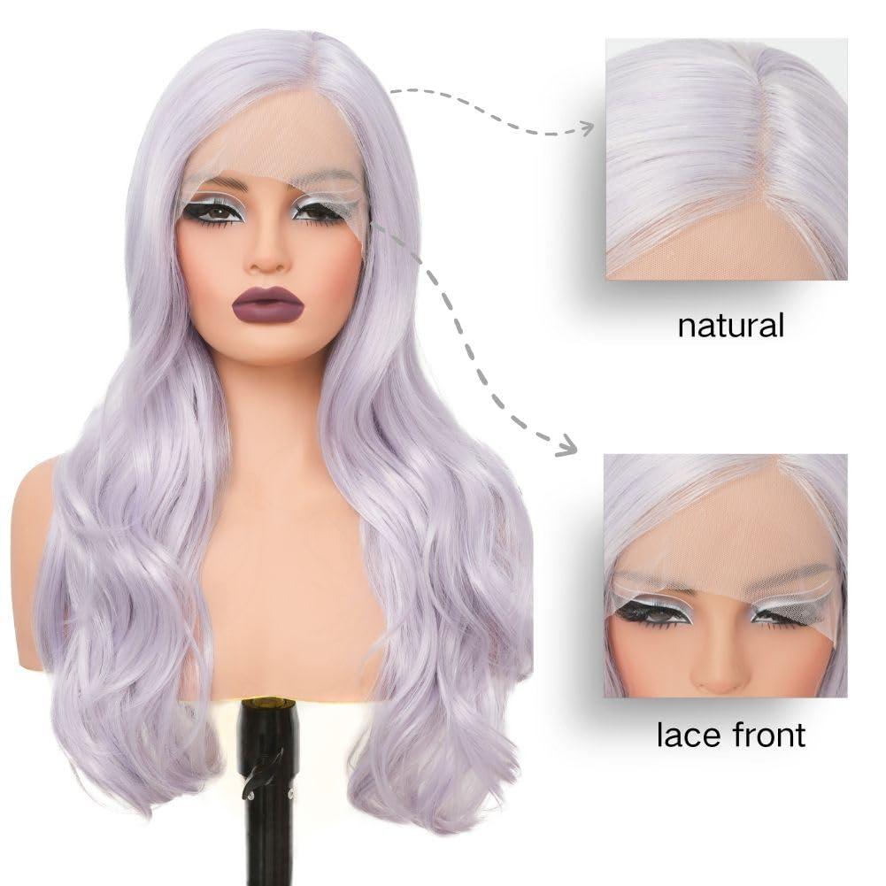 Siudus Siudus Purple Lace Front Wigs for Women Natural Long Curly Wavy Synthetic Heat Resistant Fibre Hiar Wig for Halloween Daily Use