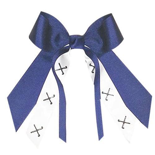 Sublimation Specialties Field Hockey Hair Bow, Made in the USA, White Pony Band, many colors (Navy)
