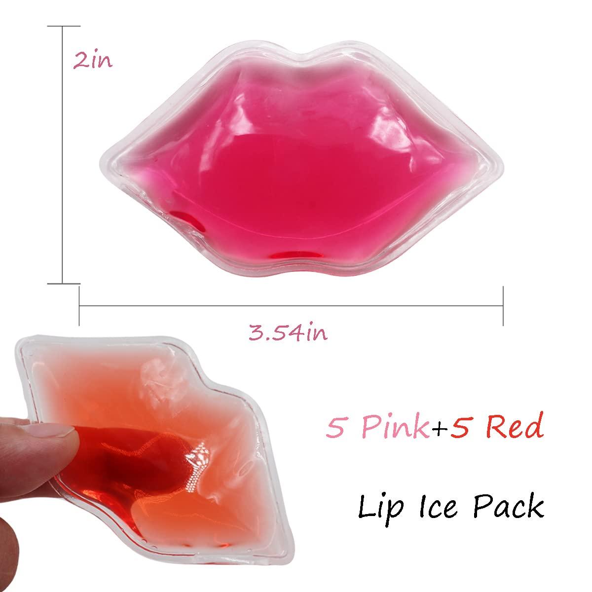 HI FINE CARE Lip Ice Pack for Cosmetic (10 Pack) Small Ice Pack for Lip Filler, Mini Ice Pack Cold Use for Lip Keep Lipstick from Fading, Heat Use for Makeup Remover, Gift for Girl Woman (5 Pink + 5 red)