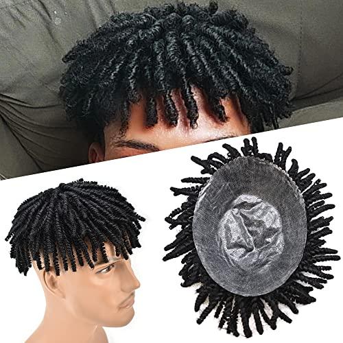 SINGA HAIR Afro Braids Toupee For Black Men Crochet Braids African American Men Hair Replacement System Dreadlock Human Hair Toupee Afro Hair Unit Locs Braided For Black Men (10\'\' Long Hair, 1B Off Black)