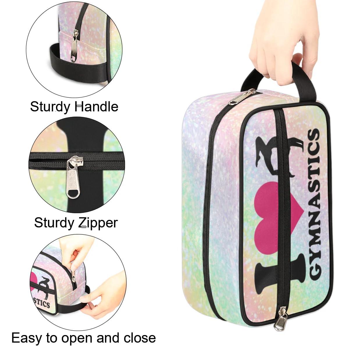 RIRIX RIRIX Personalized Dance Gymnastics Makeup Bag for Girls, Travel Cosmetic Bag Make Up Bag Organizer Toiletry Bag Dance Accessories Dance Competition Must Haves Gift Love Gymnastics