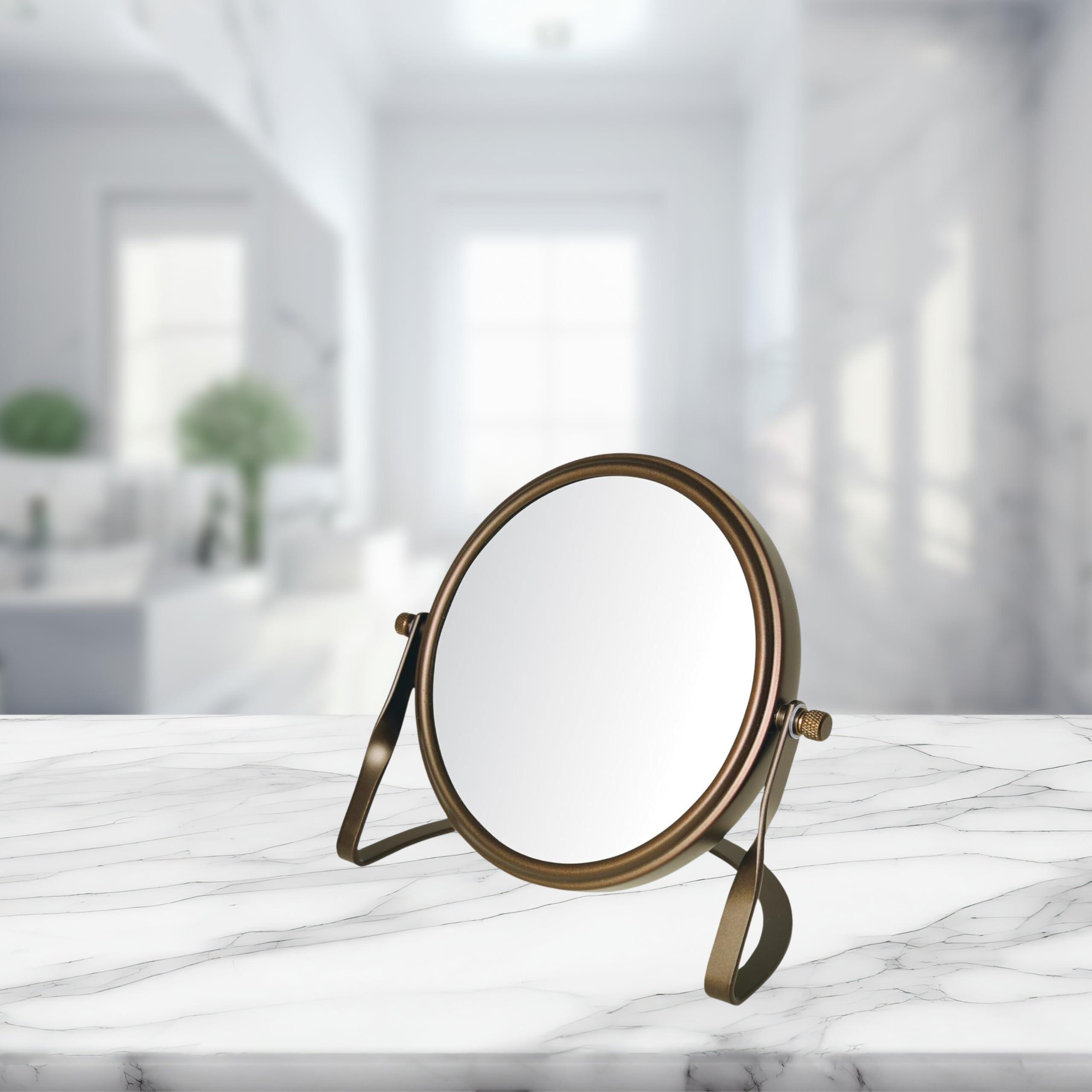 Jerdon Model\'s Choice JERDON Tabletop Vanity Makeup Mirror with Bronze Finish  5.5 Diameter Mirror with 5X-1X Magnification  Model MC113BZP