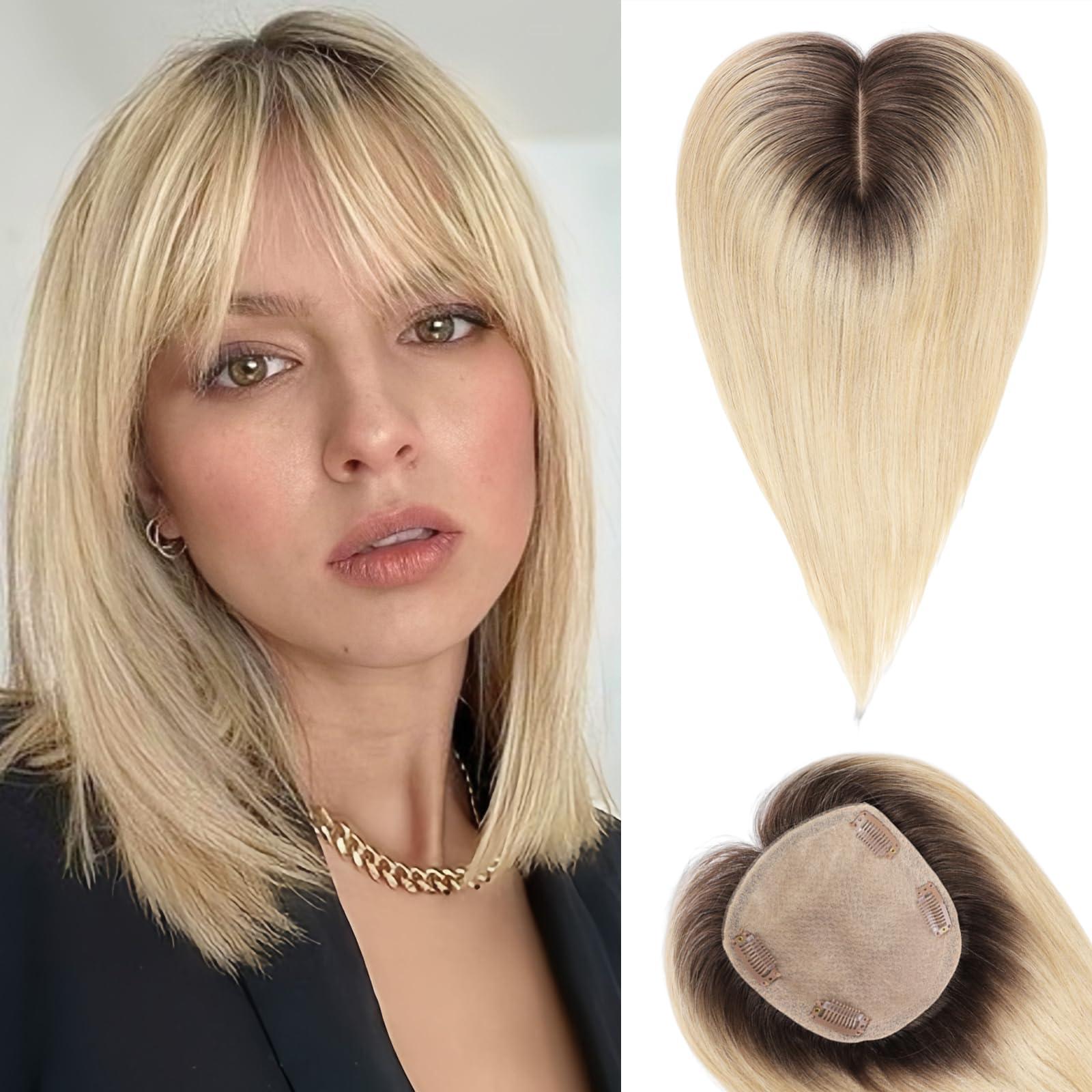 starluck starluck Hair Toppers for Women with Bangs, 5\"*5.5\"Large Coverage Ombre Light Blonde 100% Real Human Hair Toppers for Women with Thinning Hair,Cover Gray Hair Roots
