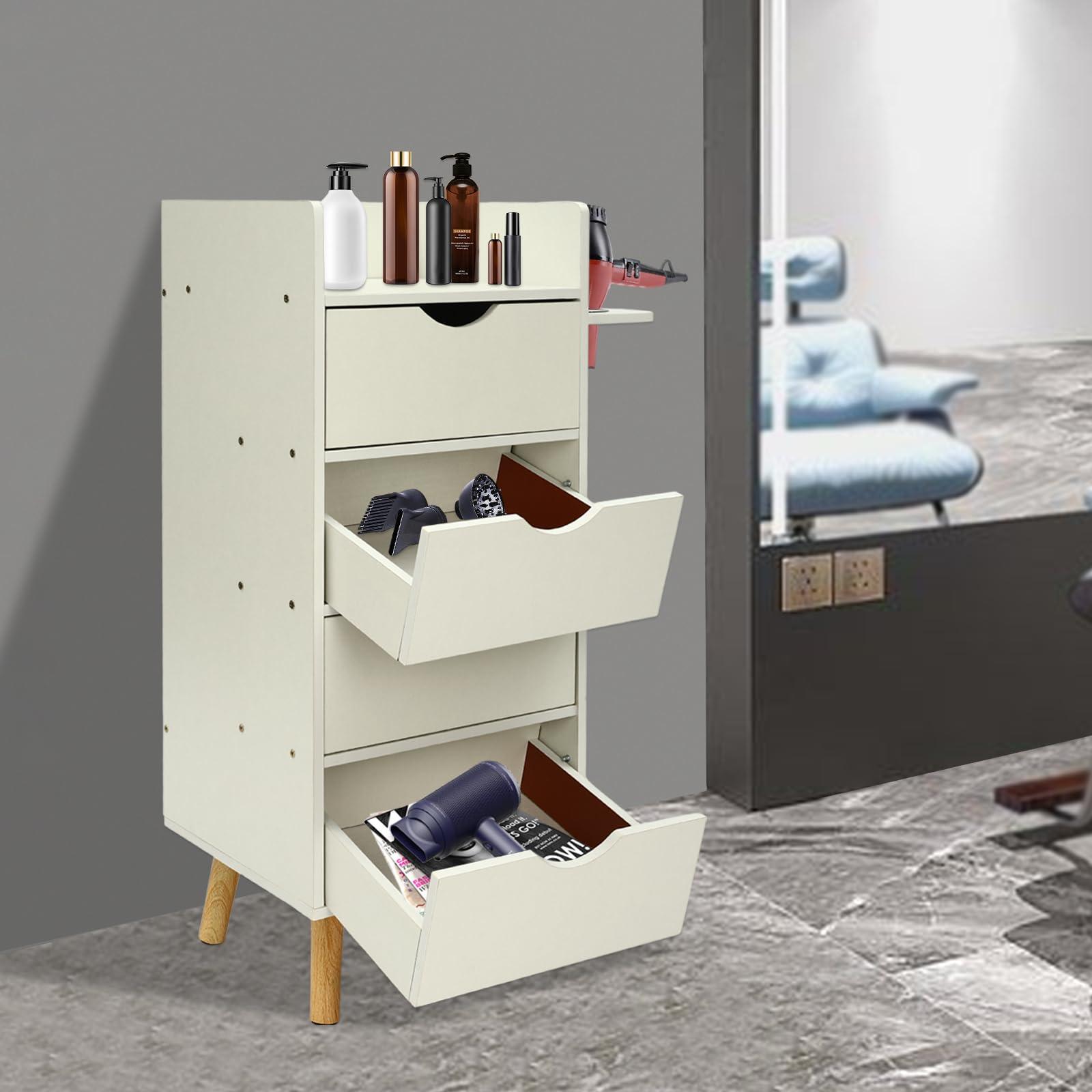 HYYKJ-US HYYKJ-US Salon Storage Cabinet with 4 Drawers and Hair Dryer Holder Hair Salon Cabinet Beauty Barber Salon Styling Station Organizer Equipment for Home Commercial Use White