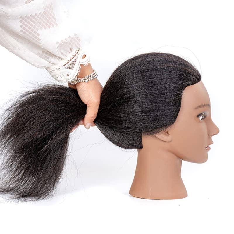 YANZIJF Mannequin Head Human Hair 16\", Manikin Head with 100% Human Hair,Cosmetology Mannequin Head practice kit Doll head hair styling,for Braiding Hairdresser Practice Styling (16inch)
